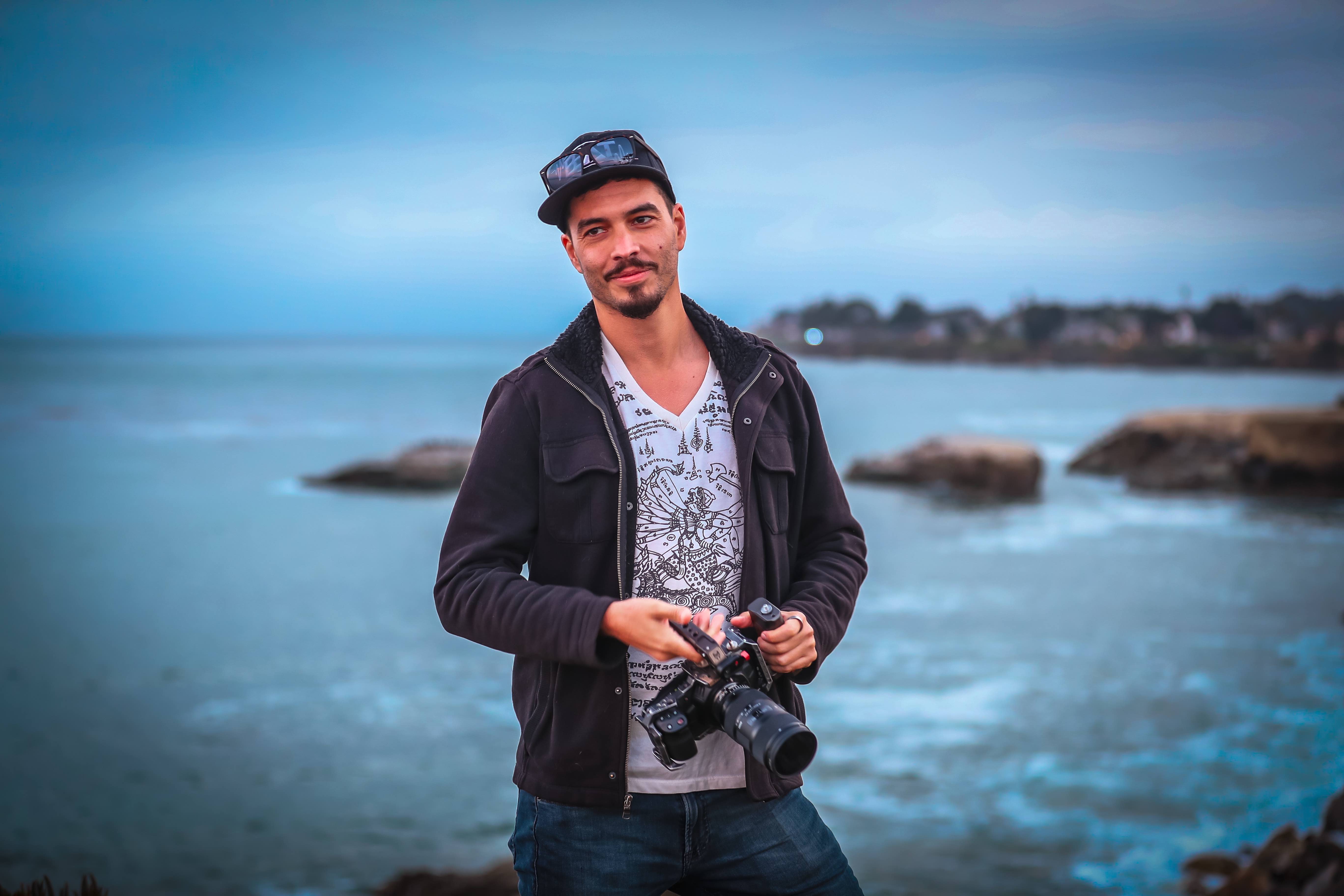 Dan McFarren filming on West Cliff in Santa Cruz